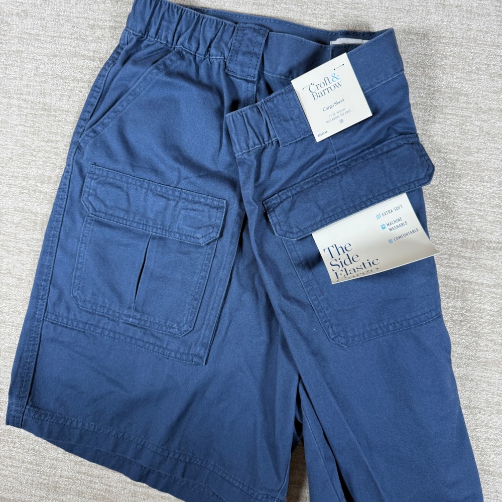 Croft & Barrow Cargo Shorts Mens 36/7 Blue Side Elastic Cotton Utility